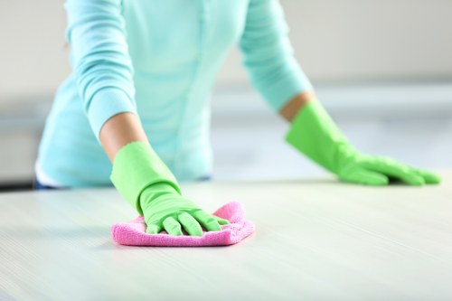 Carpet cleaning technician inspecting fabric condition before treatment