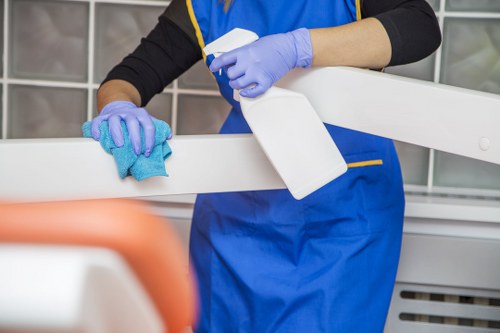 Cleaner handling carpet cleaning work with safety and care
